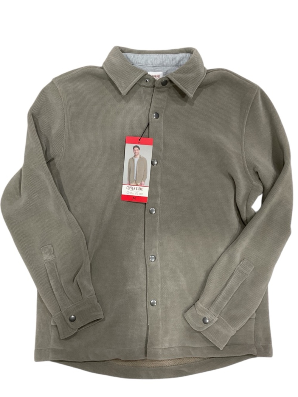 Copper & Oak Mens Corduroy Snap Front Shirt Jacket Taupe Gray Medium NWT